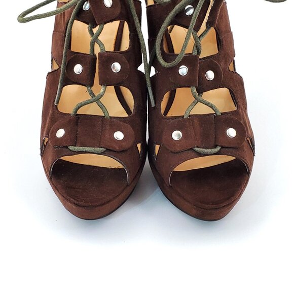 “GUESS” Brown Suede Lace-Up Platform Heels – 4 ½ Inch – Size 7 ½ M - Picture 3 of 8